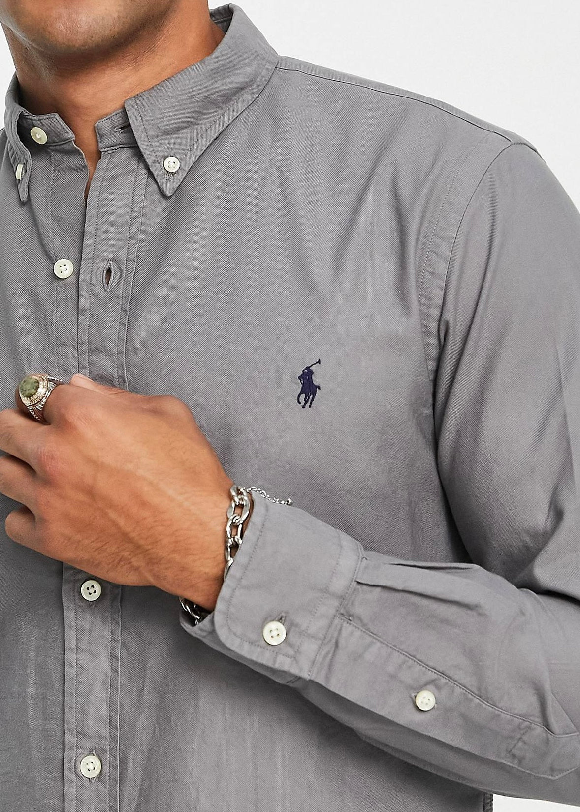 Camisa de botones Polo Ralph Lauren 🏇🏼 Oxford en color gris Talla XL Entalle Clásico
