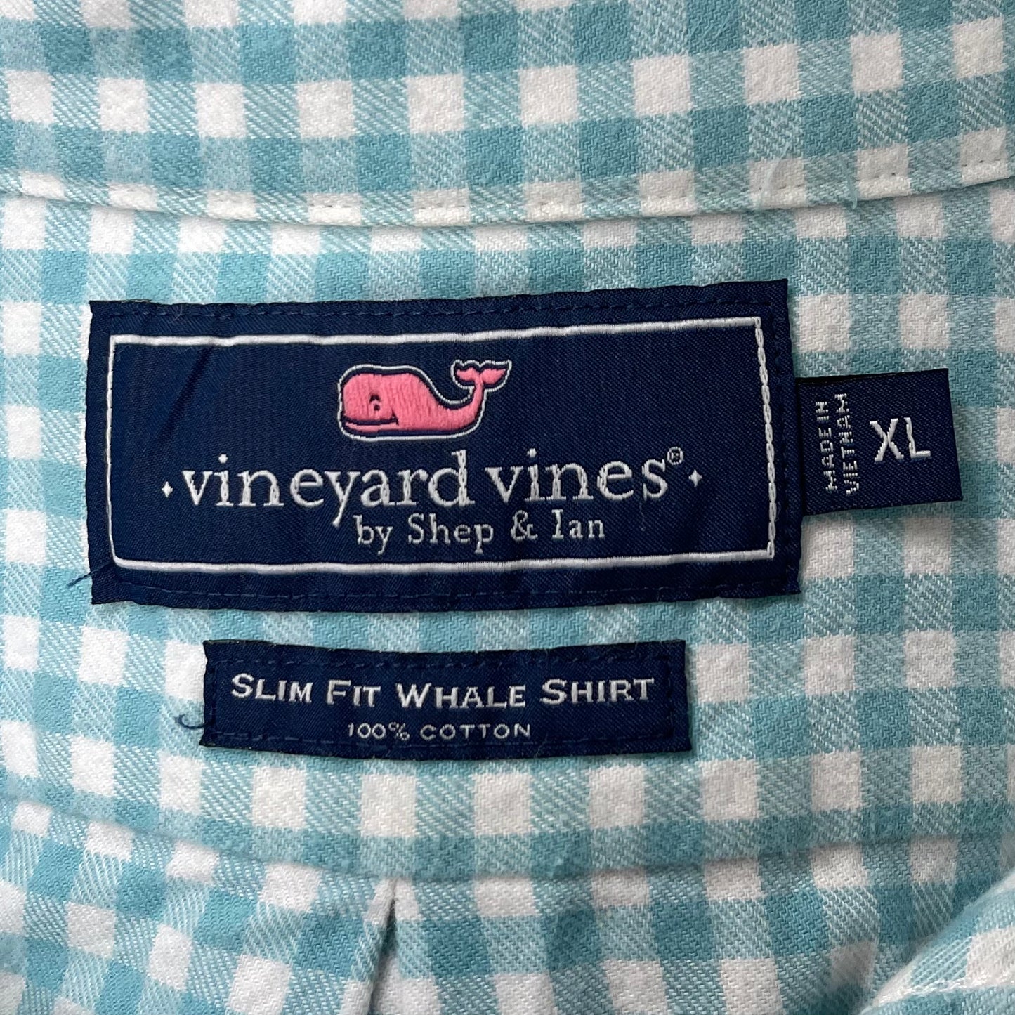 Camisa de cuadros Vineyard Vines 🐳 de cuadros gingham en color turquesa y blanco Talla XL Entalle Slim Fit