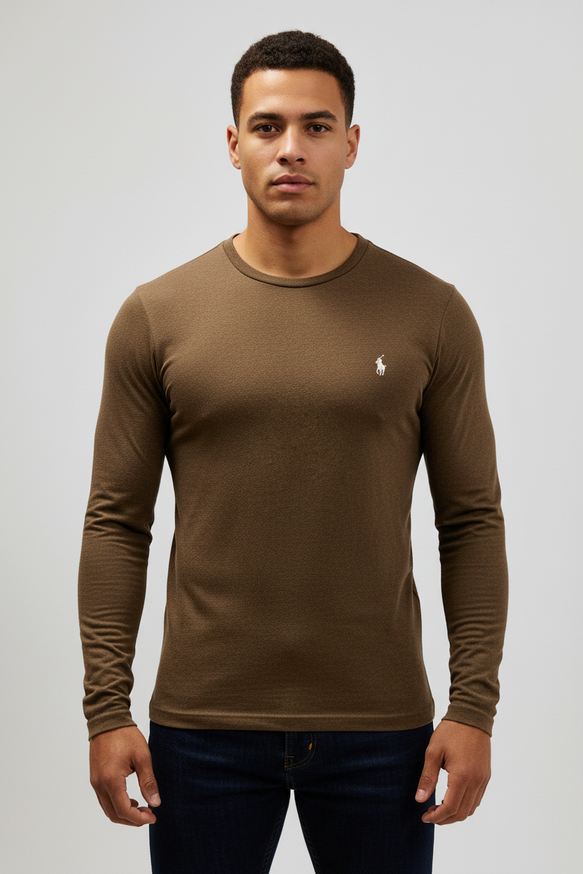 Camiseta cuello redondo Polo Ralph Lauren 🏇🏼 color marrón manga larga Talla M Entalle Regular