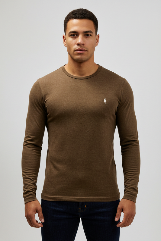 Camiseta cuello redondo Polo Ralph Lauren 🏇🏼 color marrón manga larga Talla M Entalle Regular