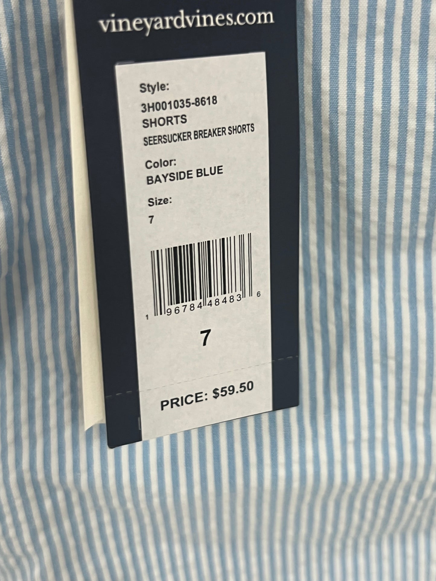 Short casual de niño Vineyard Vines 🐳 Seersucker de rayas color azul y blanco Talla 7