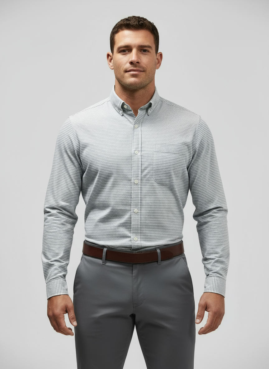 Camisa de botones Vineyard Vines 🐳 De lino de rayas en color gris y blanco Talla S Entalle Slim Fit