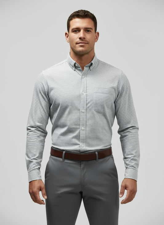 Camisa de botones Vineyard Vines 🐳 De lino de rayas en color gris y blanco Talla S Entalle Slim Fit