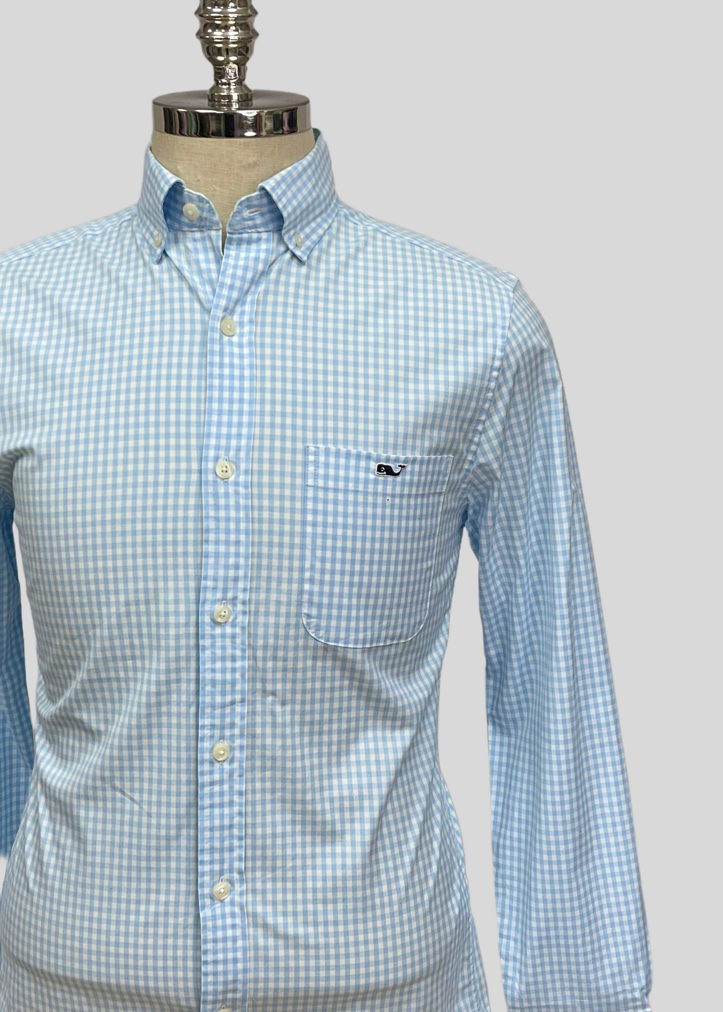 Camisa Vineyard Vines 🐳 de cuadros gingham en color celeste y blanco Talla XS Entalle Clasico