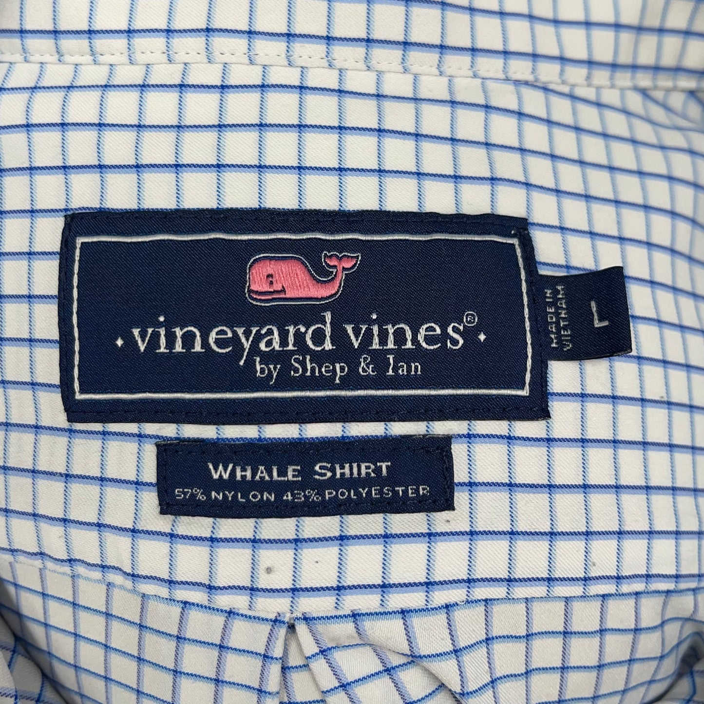 Camisa de botones Vineyard Vines 🐳 Performance color blanco de cuadros en color azul Talla L Entalle Regular