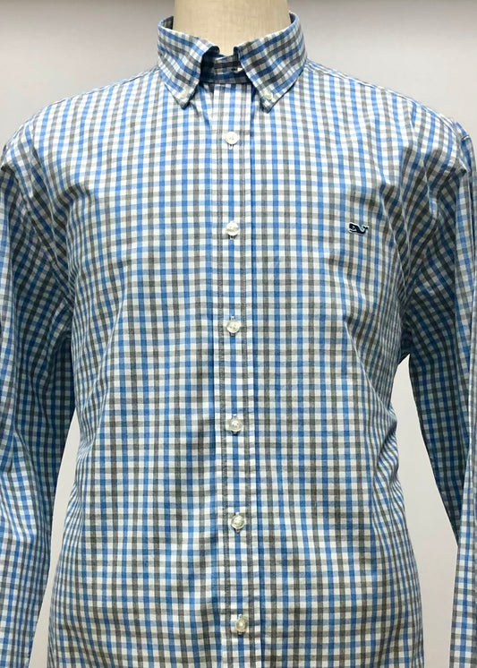 Camisa de botones Vineyard Vines 🐳 color blanco de cuadros en kaki y azul Talla XL Entalle Slim Fit