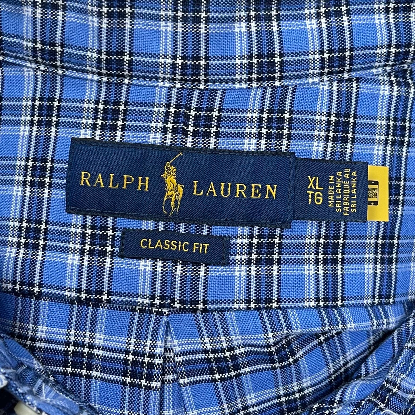 Camisa Polo Ralph Lauren 🏇🏼 Oxford color celeste con patron de cuadros azul y blanco Talla XL Entalle Clásico