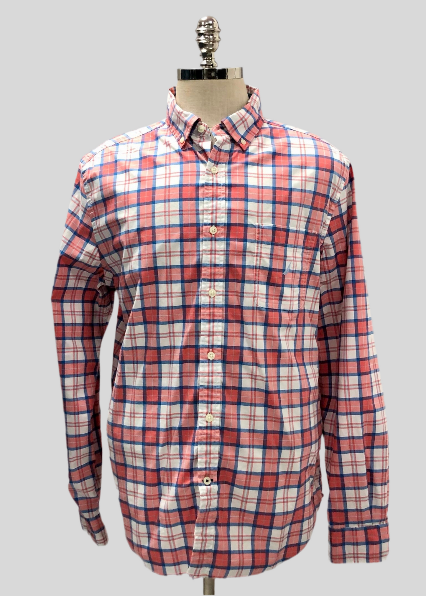 Camisa de botones Nautica ⚓️ de cuadros en color rosado, celeste y blanco Talla L Entalle Clásico