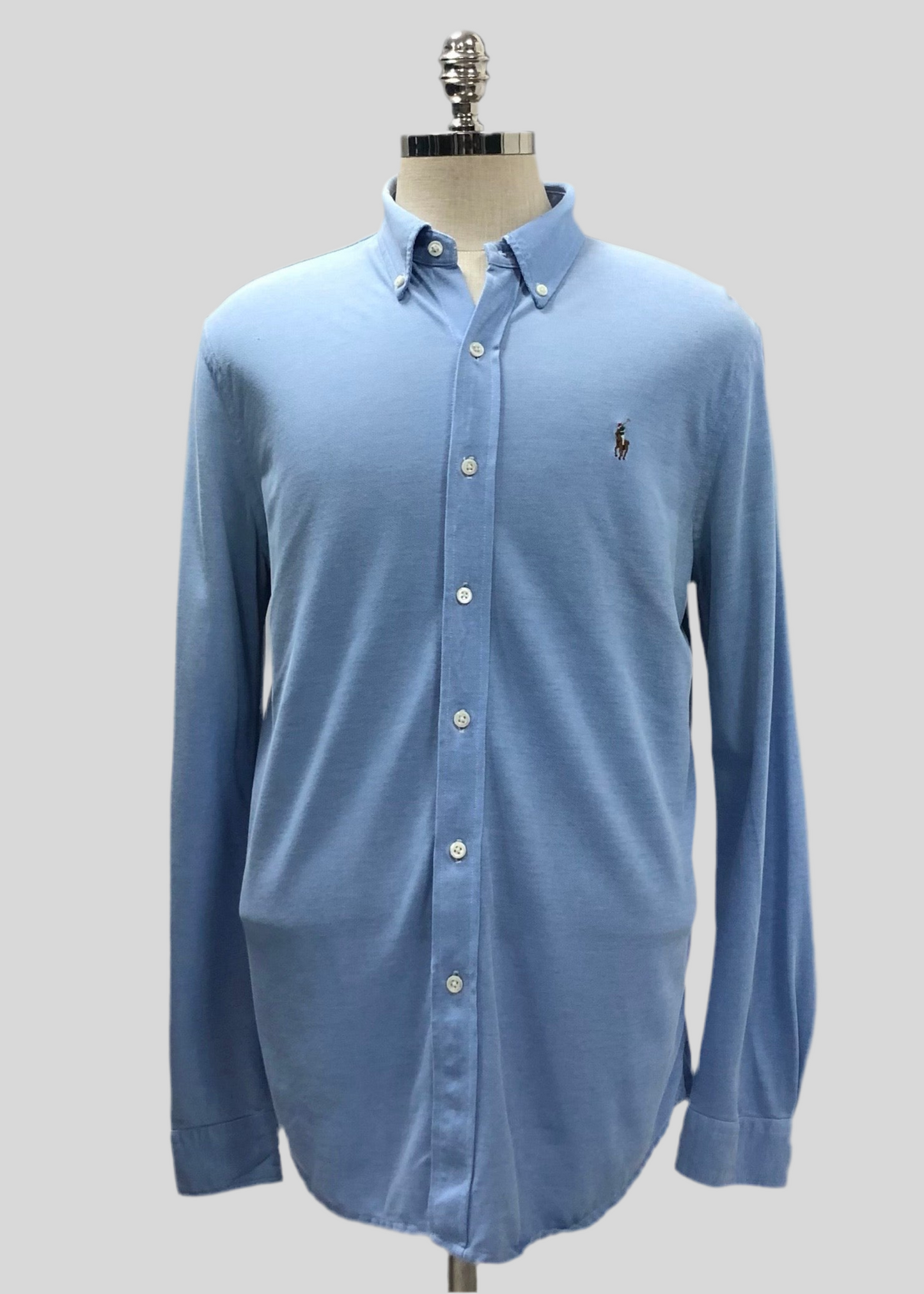 Camisa Polo Ralph Lauren 🏇🏼 Tela camiseta (Knit Oxford) color celeste Talla XL Entalle Regular (ver descripción)