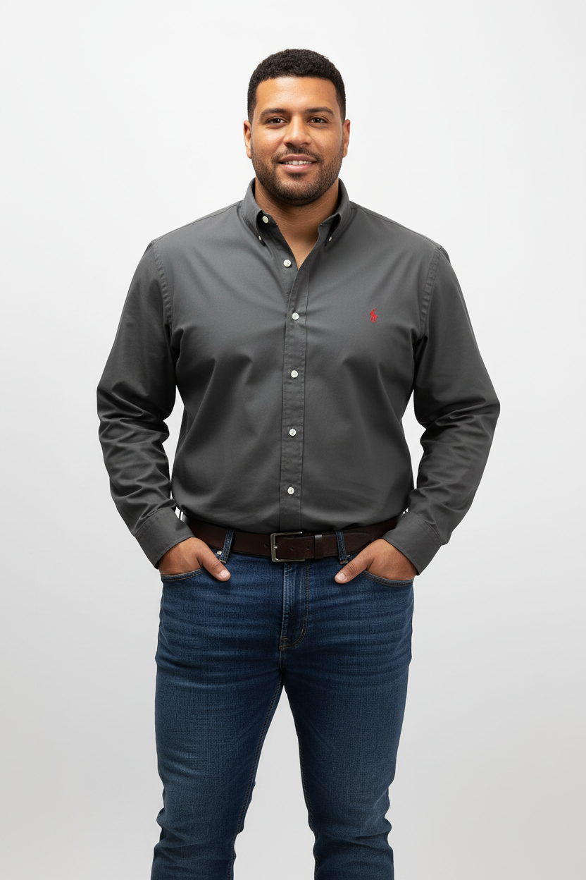 Camisa de botones Polo Ralph Lauren 🏇🏼 en color gris oscuro Talla XXL Entalle Clásico