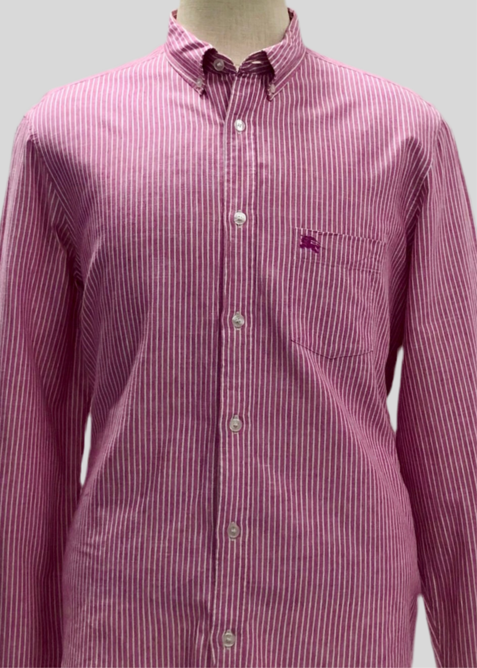 Camisa de botones Burberry 🇬🇧 de Lino de rayas en color rosado y blanco Talla XL Entalle Regular