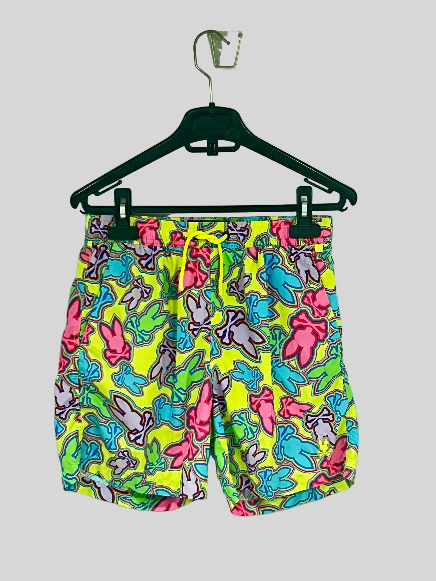 Short de baño de niño Psycho Bunny 🐰  color verde neón con diseño de logos Talla XL
