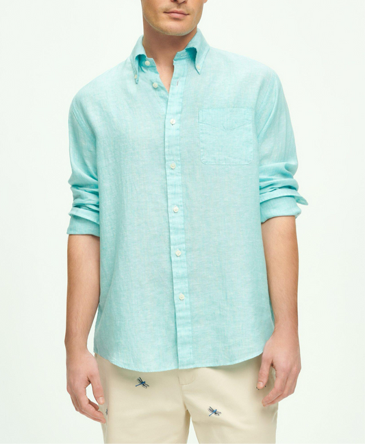 Camisa Brooks Brothers 🐑 De lino color turquesa Talla L Entalle Regular