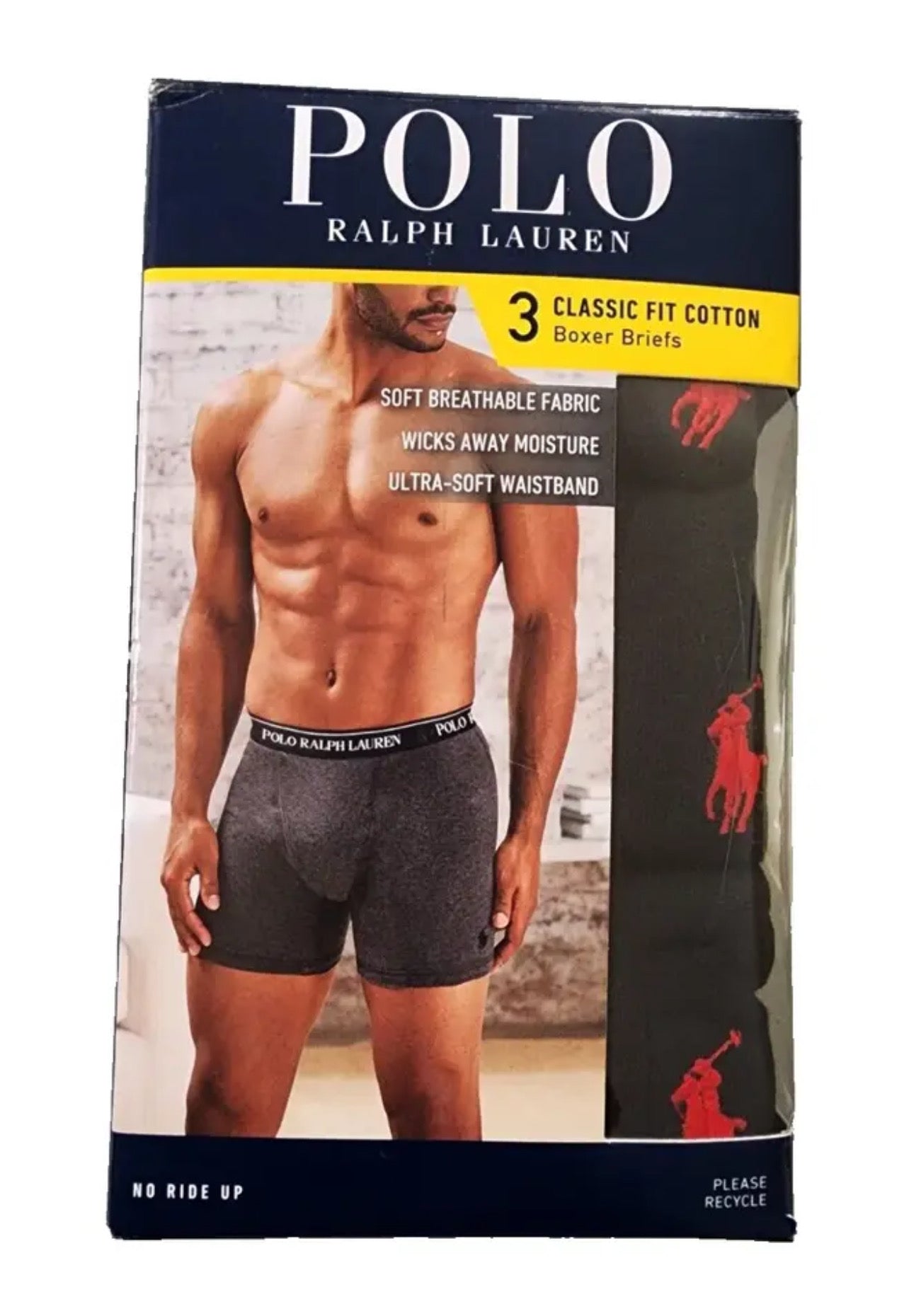 Paquete de 3 Boxer Briefs Polo Ralph Lauren 🏇🏼 Classic Fit Tela algodón stretch color negro Talla XL