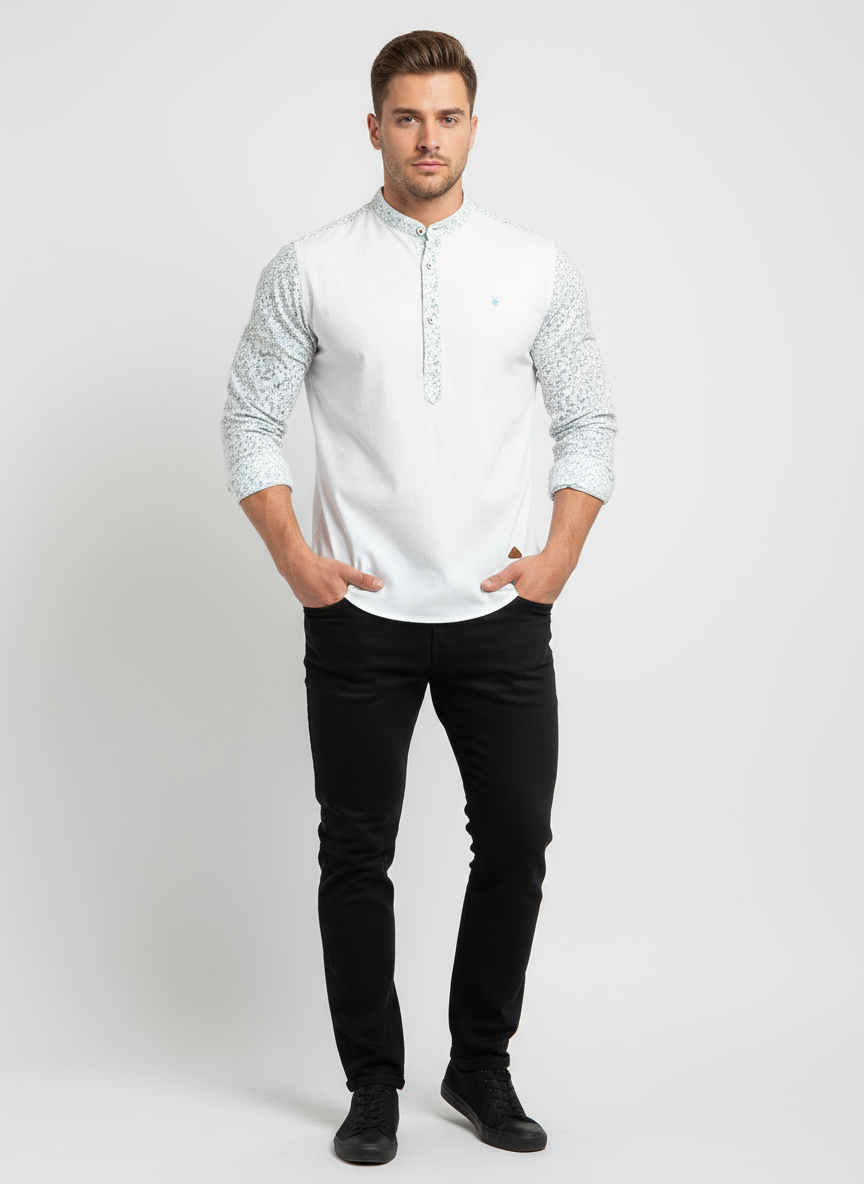 Camisa de botones Allsaints 🦌 color blanco con diseño floral en las mangas Talla S Entalle Regular