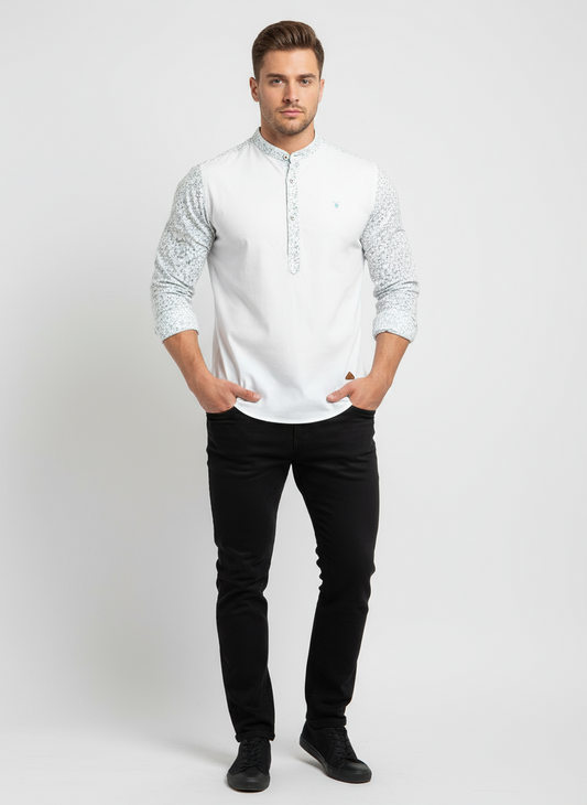 Camisa de botones Allsaints 🦌 color blanco con diseño floral en las mangas Talla S Entalle Regular