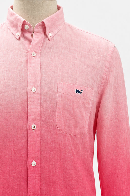 Camisa de lino Vineyard Vines 🐳 con diseño en tie-dye degradado color rosado Talla M Entalle Slim Fit