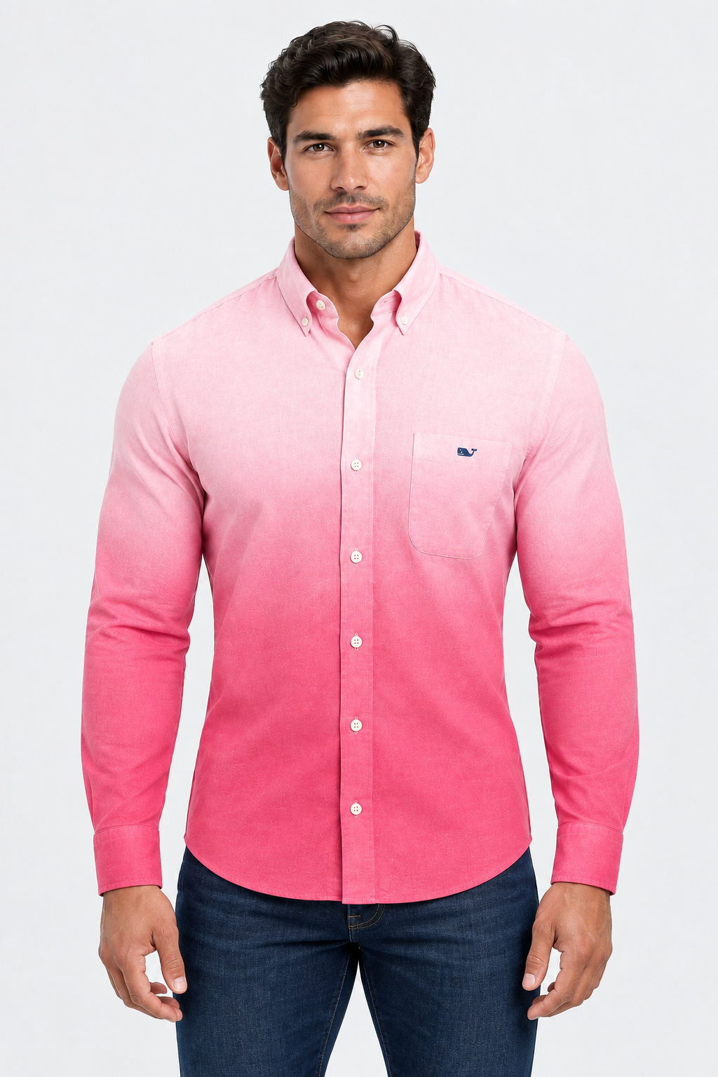 Camisa de lino Vineyard Vines 🐳 con diseño en tie-dye degradado color rosado Talla M Entalle Slim Fit