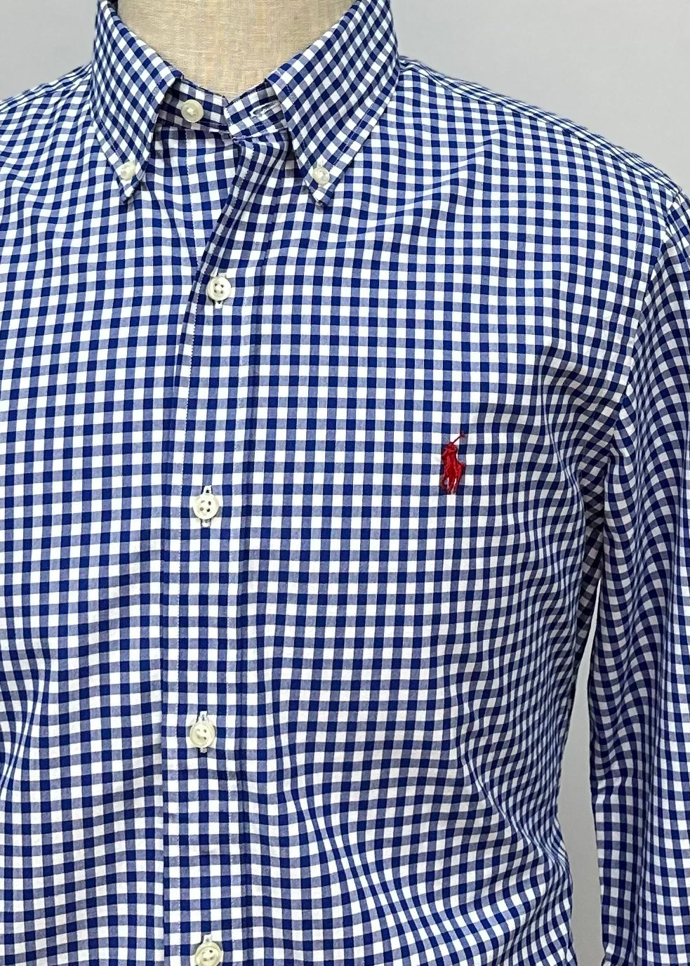 Camisa Polo Ralph Lauren 🏇🏼 con patrón de cuadros gingham azul y blanco Talla M Entalle Clásico