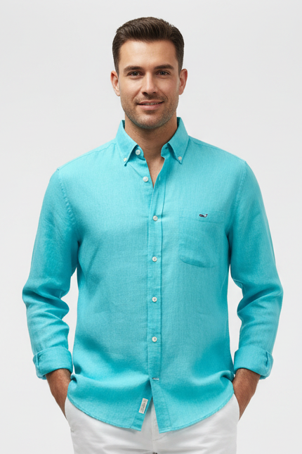 Camisa de botones Vineyard Vines 🐳 De Lino color turquesa Talla M Entalle Clásico