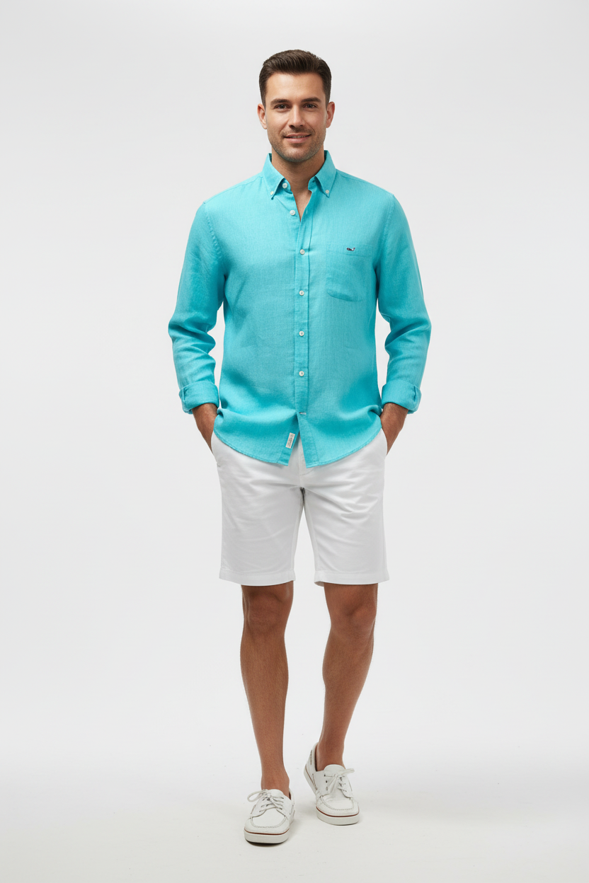 Camisa de botones Vineyard Vines 🐳 De Lino color turquesa Talla M Entalle Clásico