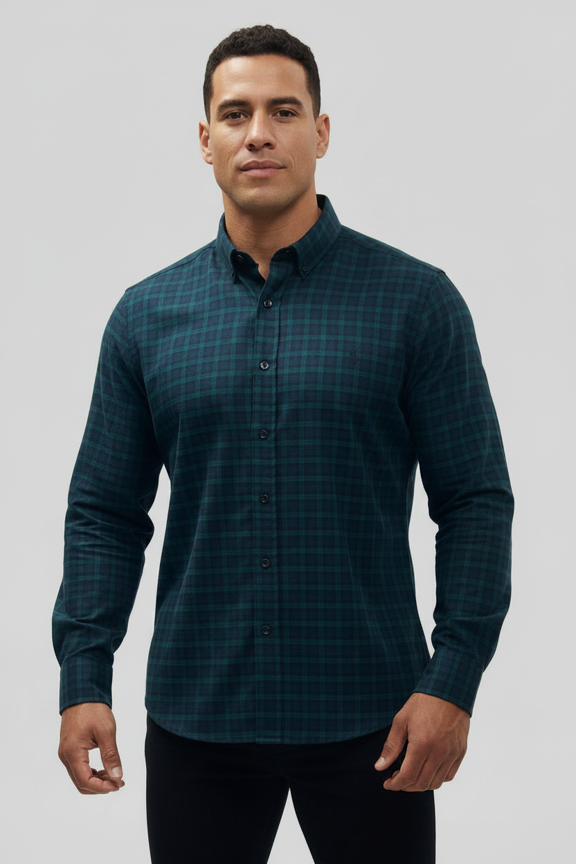 Camisa Polo Ralph Lauren 🏇🏼 de cuadros verde oscuro y azul navy Talla L Entalle Slim Fit