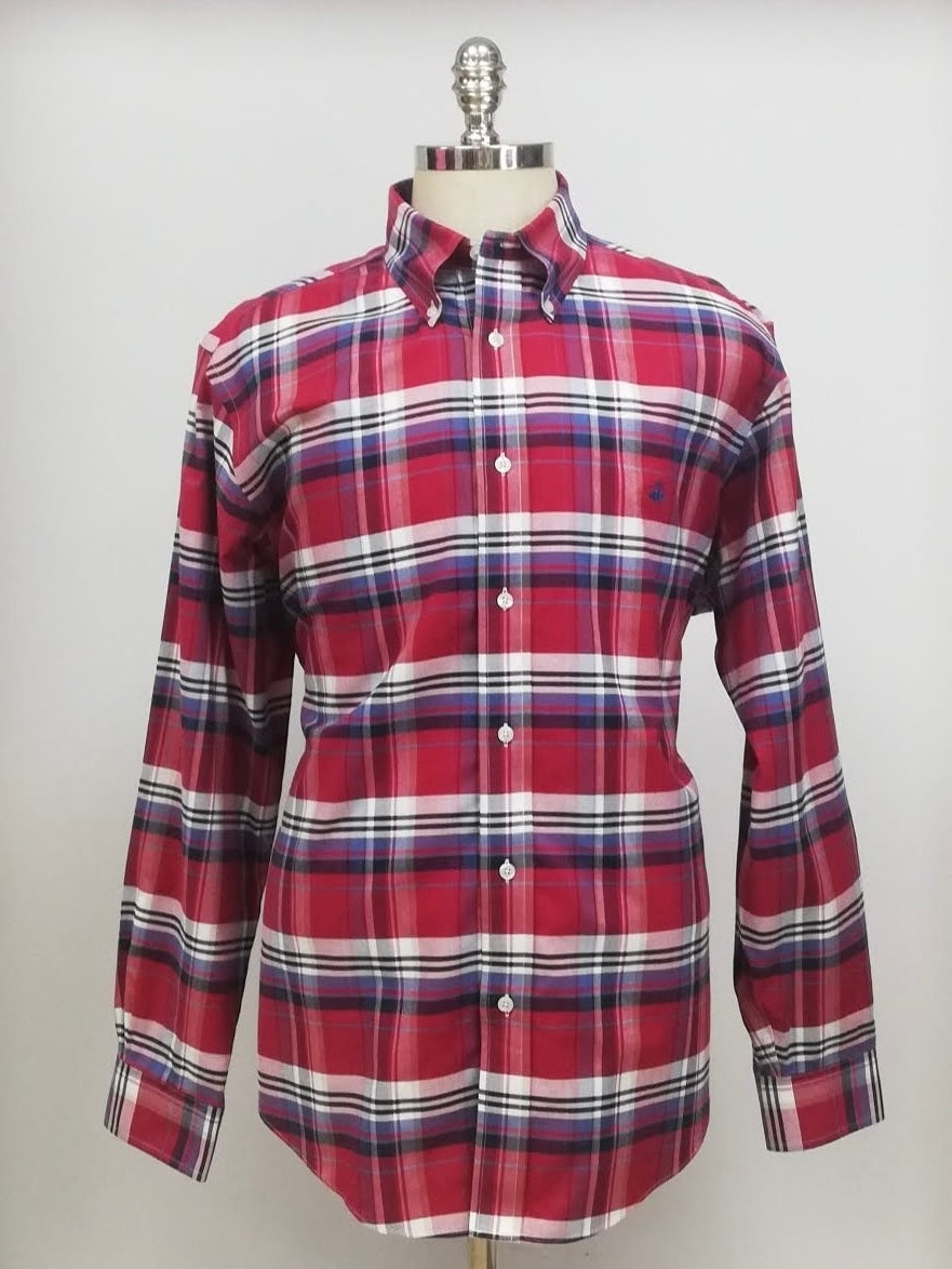 Camisa Brooks Brothers 🐑 color rojo con cuadros tartán en azul y blanco Talla XL Entalle Regular