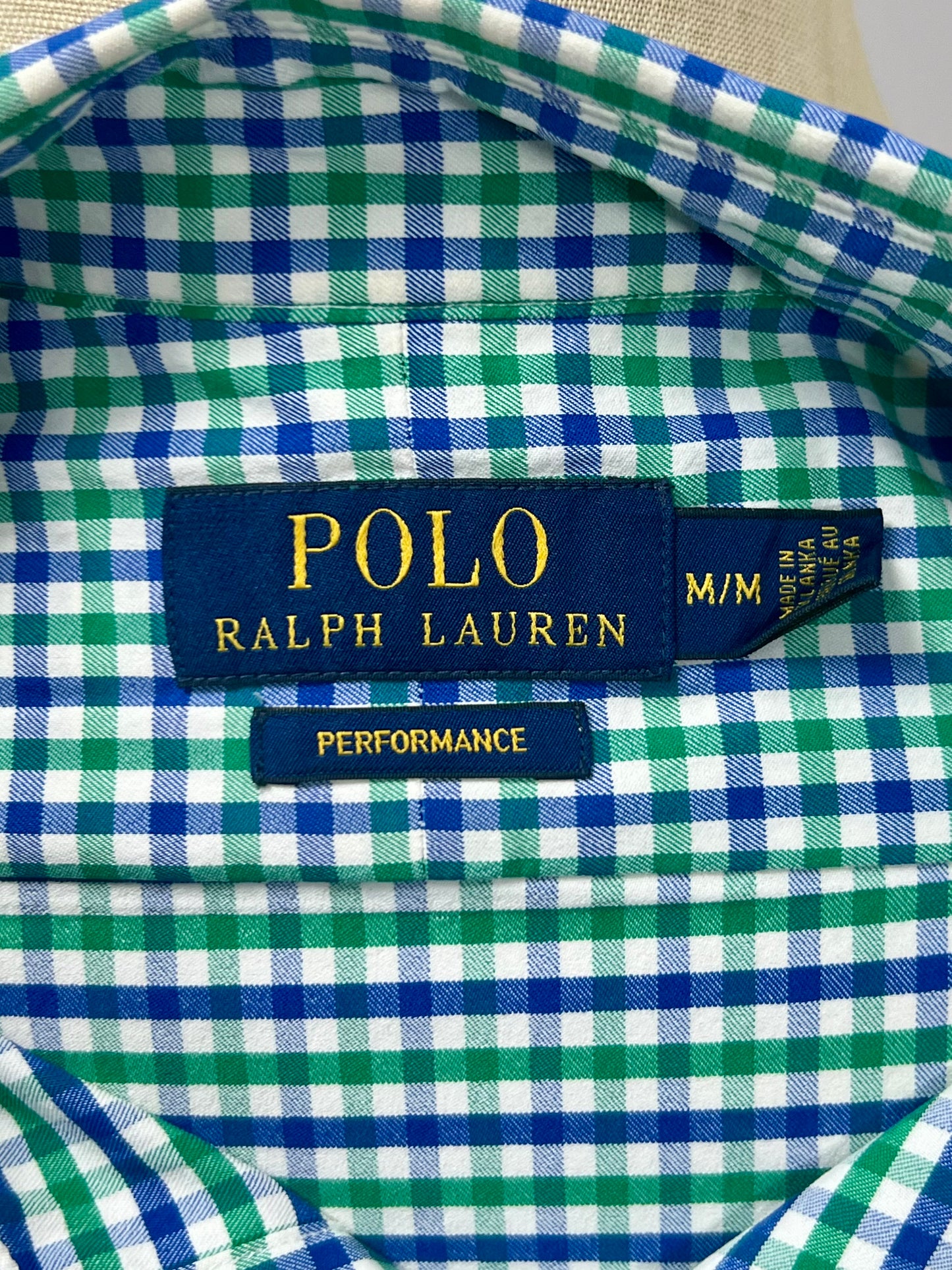Camisa Polo Ralph Lauren 🏇🏼 Performance de cuadros azul, verde y blanco Talla M Entalle Regular