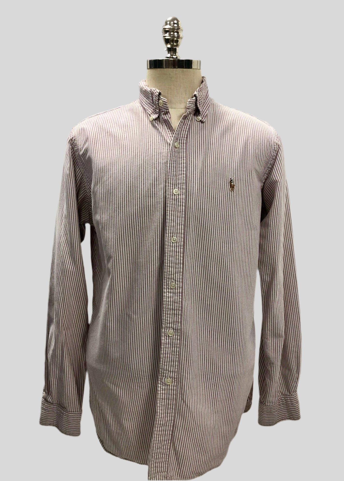 Camisa de botones Polo Ralph Lauren 🏇🏼 Oxford color blanco con rayas en rosado oscuro Talla L Entalle Custom Fit