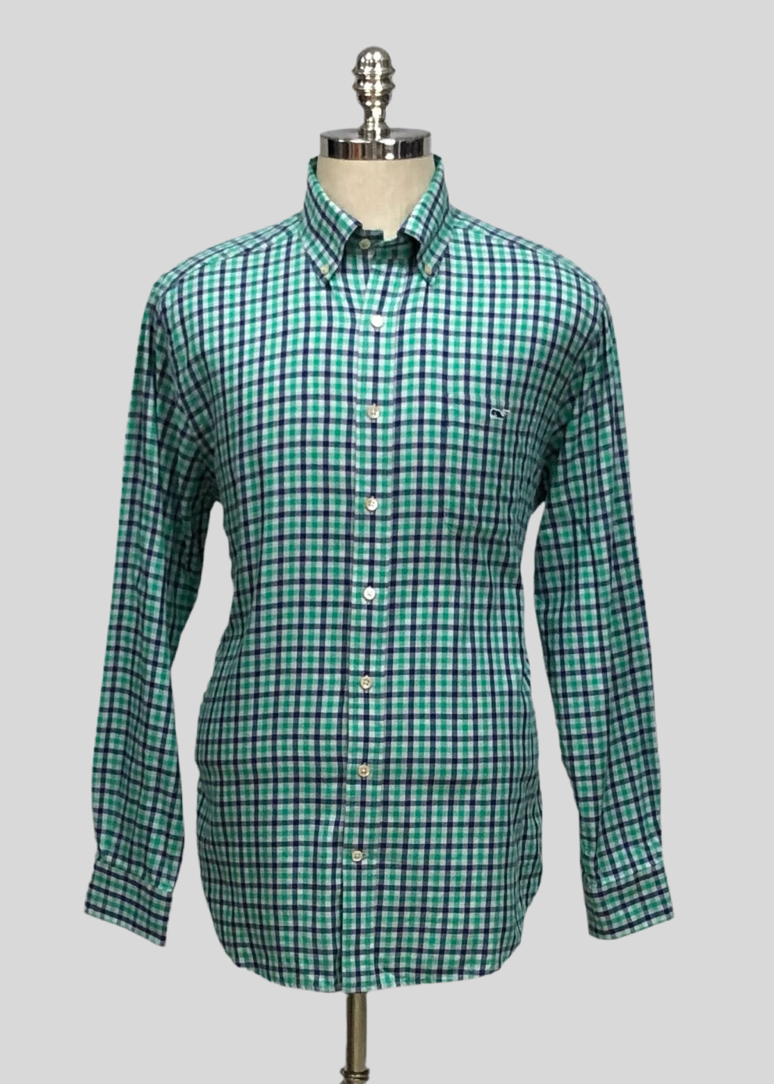 Camisa de botones Vineyard Vines 🐳 con patrón de cuadros en color verde azul navy y gris Talla L Entalle Slim Fit