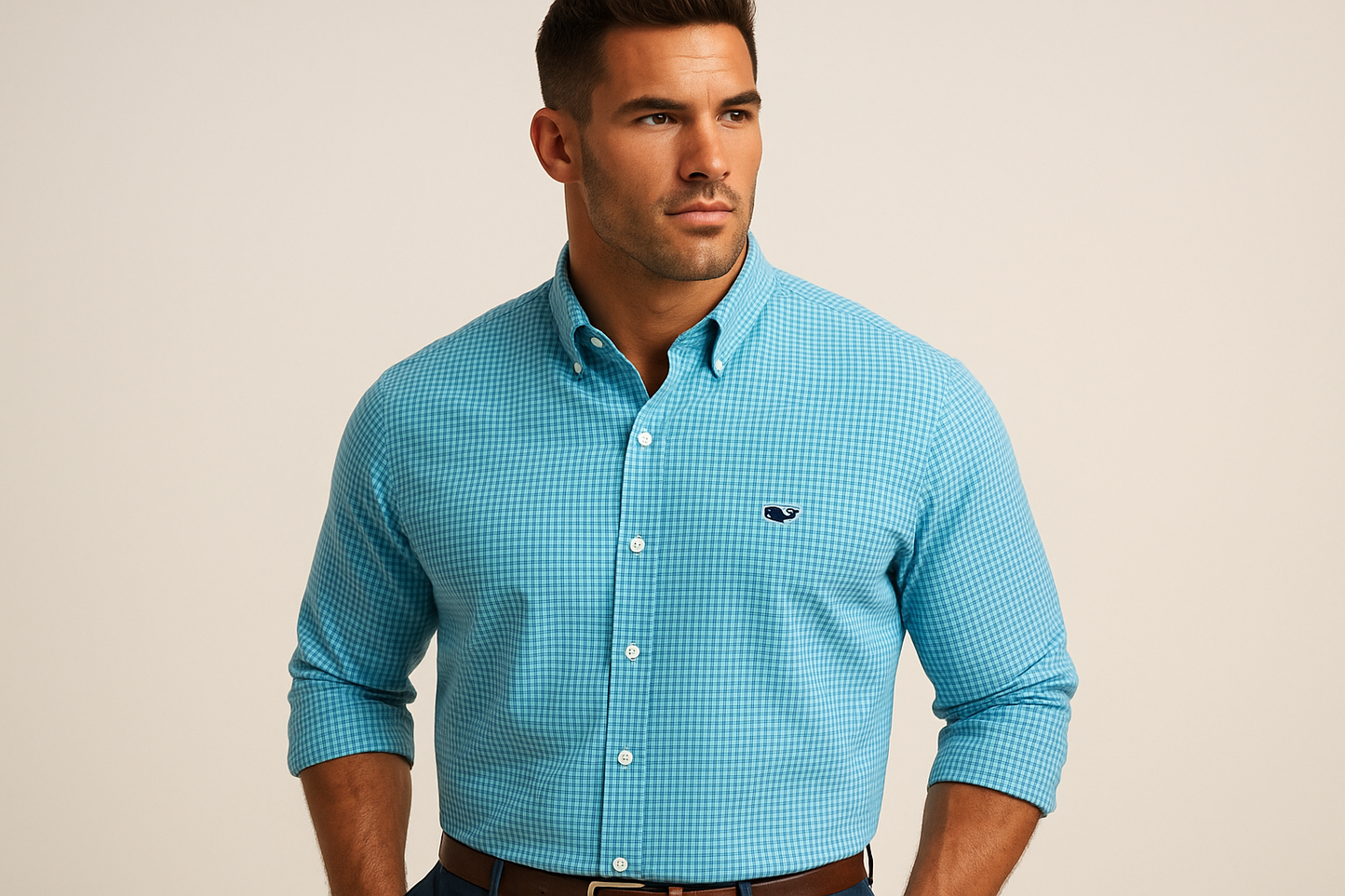 Camisa de botones Vineyard Vines 🐳 con patrón de cuadros en color azul y turquesa Talla XL Entalle Regular