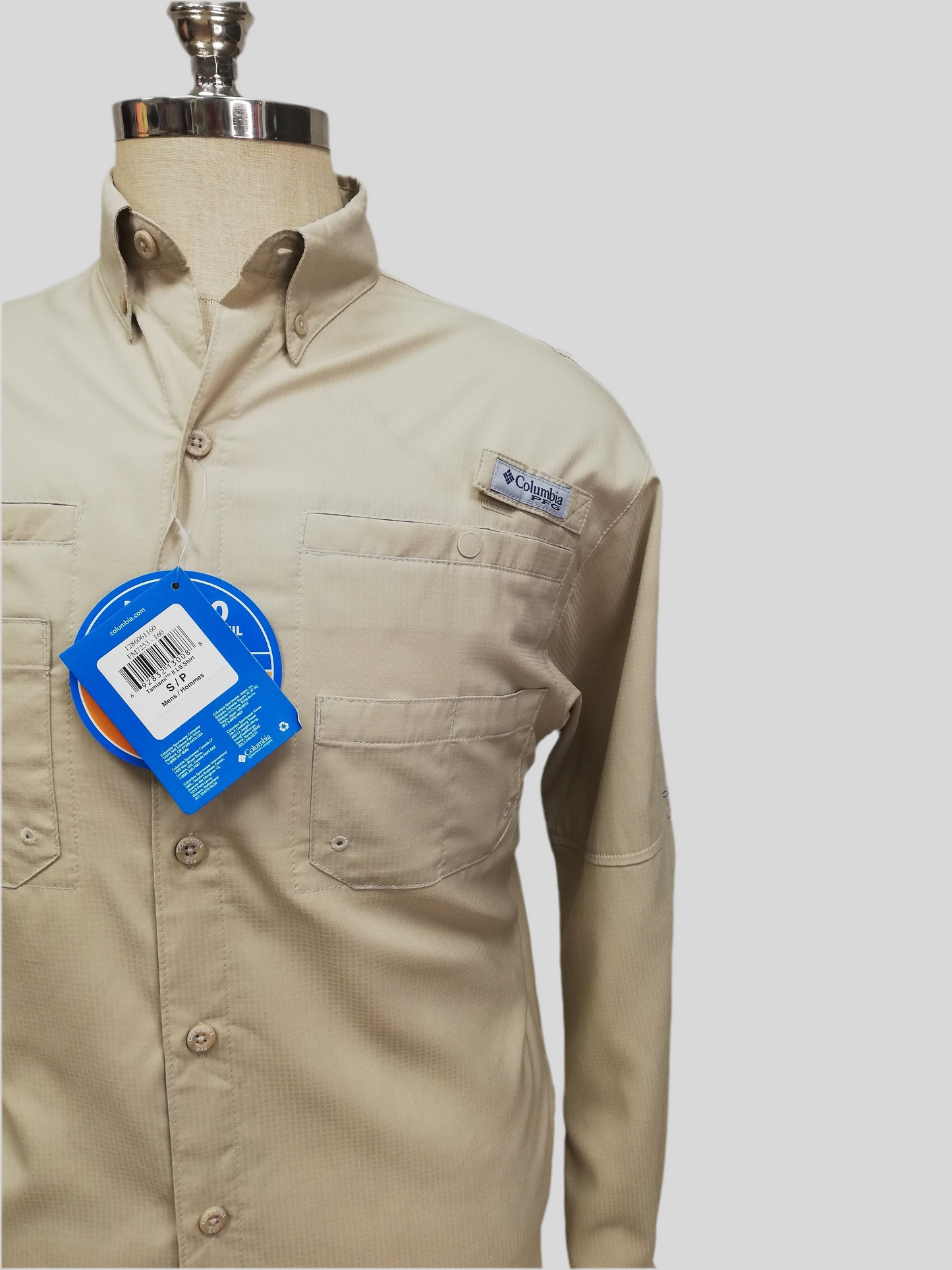 Camisa Columbia 🔹con bolsillo color Kaki claro con Omni Shade Talla S (ver descripción)