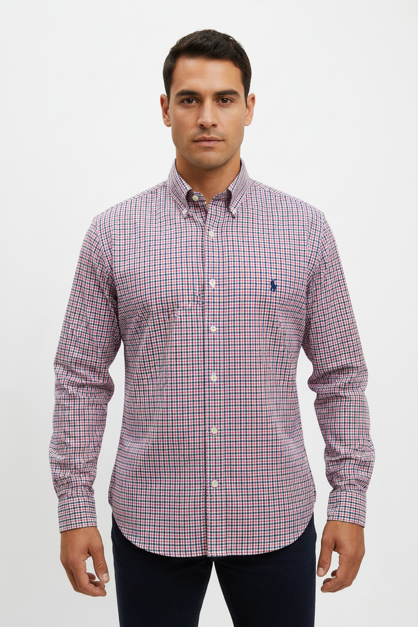 Camisa de botones Polo Ralph Lauren 🏇🏼 con patron de cuadros en color rojo, azul navy y blanco Talla L Entalle Regular