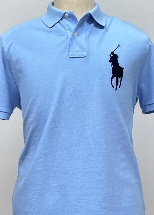 Camiseta Polo Ralph Lauren 🏇🏼color celeste con logo big pony Talla L Entalle Custom Slim Fit