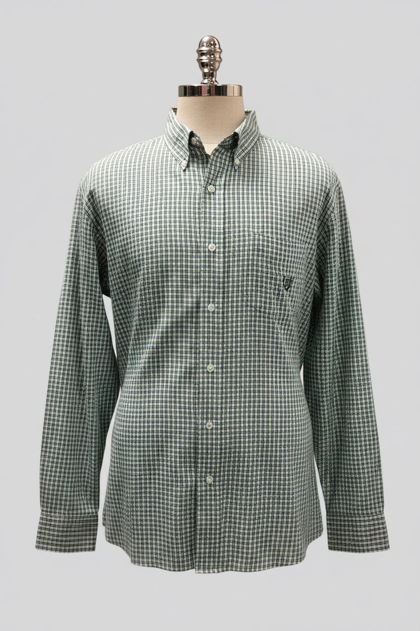 Camisa de botones Chaps 🛡️ color blanco de cuadros en verde Talla XL Entalle Regular