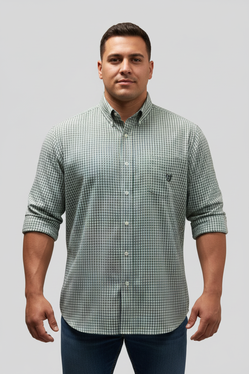 Camisa de botones Chaps 🛡️ color blanco de cuadros en verde Talla XL Entalle Regular