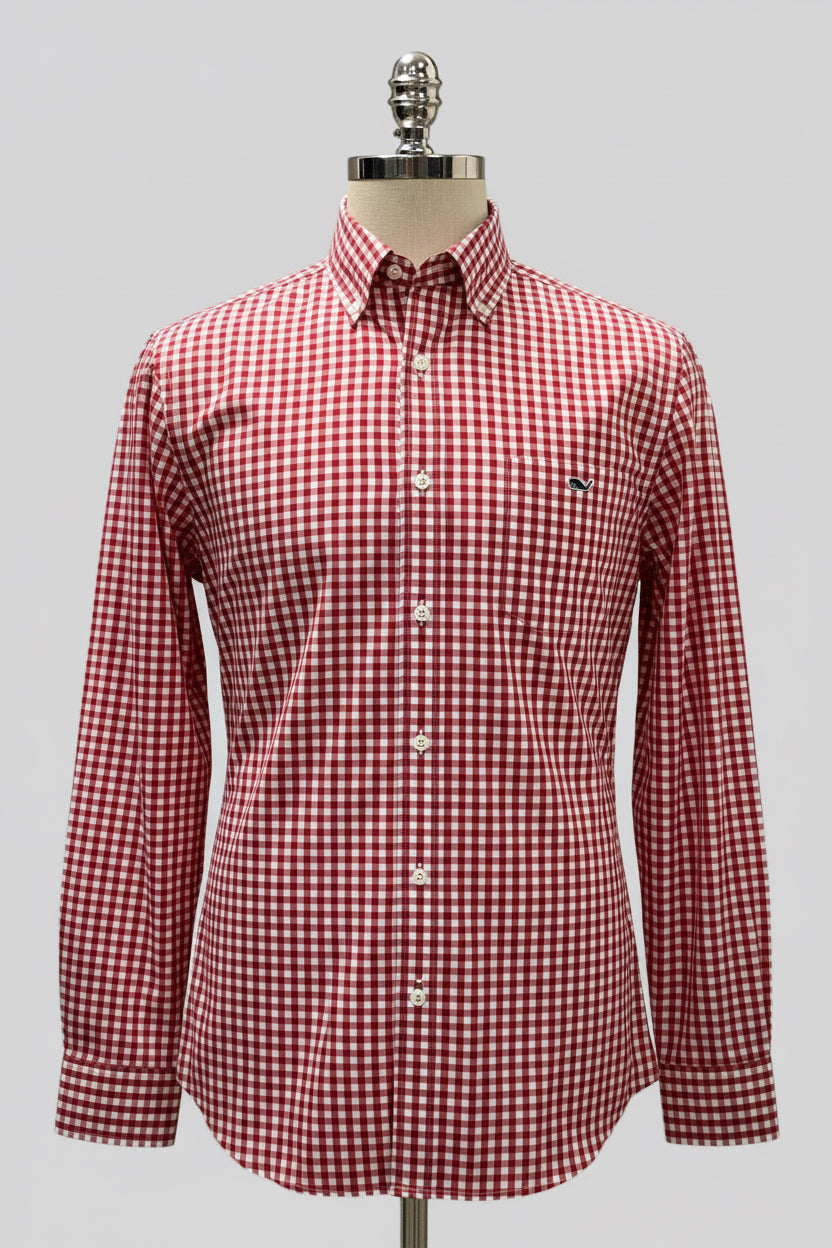 Camisa de botones Vineyard Vines 🐳 de cuadros gingham en color rojo y blanco Talla M Entalle Clásico