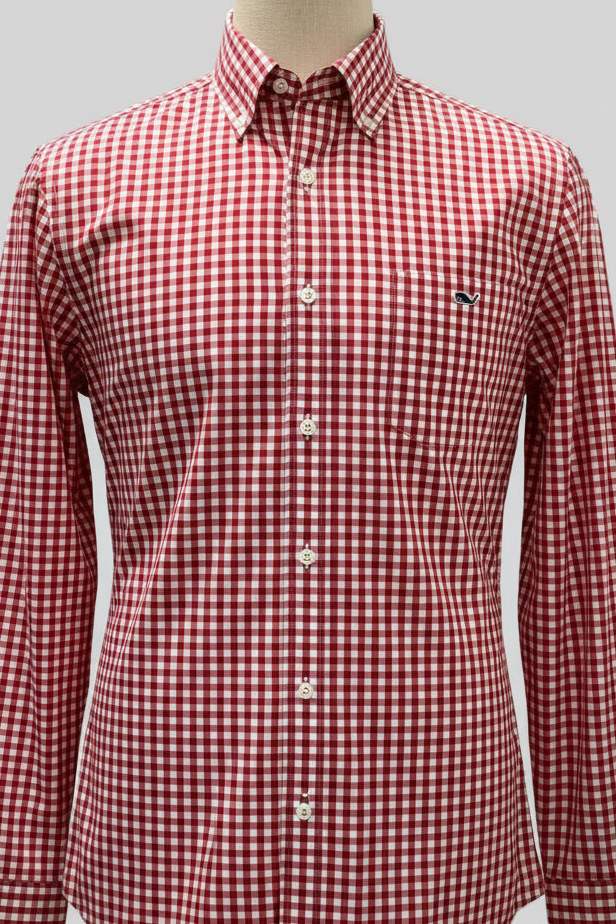 Camisa de botones Vineyard Vines 🐳 de cuadros gingham en color rojo y blanco Talla M Entalle Clásico