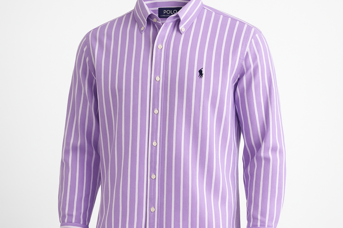 Camisa Polo Ralph Lauren 🏇🏼 con patron de rayas en color morado, azul navy y blanco Talla XL Entalle Regular