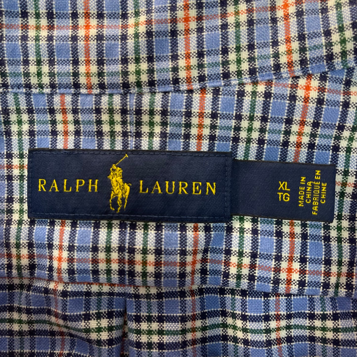 Camisa Polo Ralph Lauren 🏇🏼 Oxford color celeste con patron de cuadros en rojo y blanco Talla XL Entalle Regular