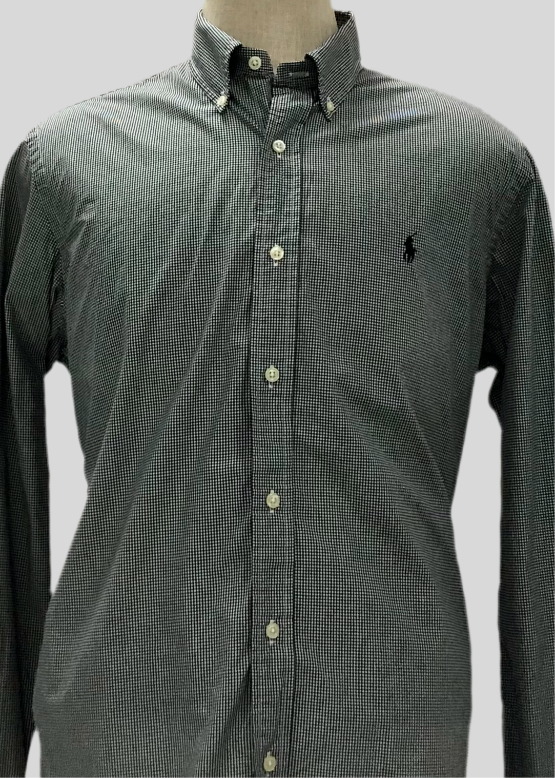 Camisa Polo Ralph Lauren 🏇🏼 con patron de cuadros finos negro y blanco Talla L Entalle Clásico