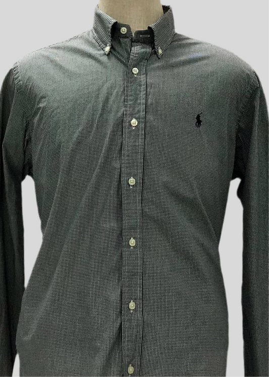 Camisa Polo Ralph Lauren 🏇🏼 con patron de cuadros finos negro y blanco Talla L Entalle Clásico