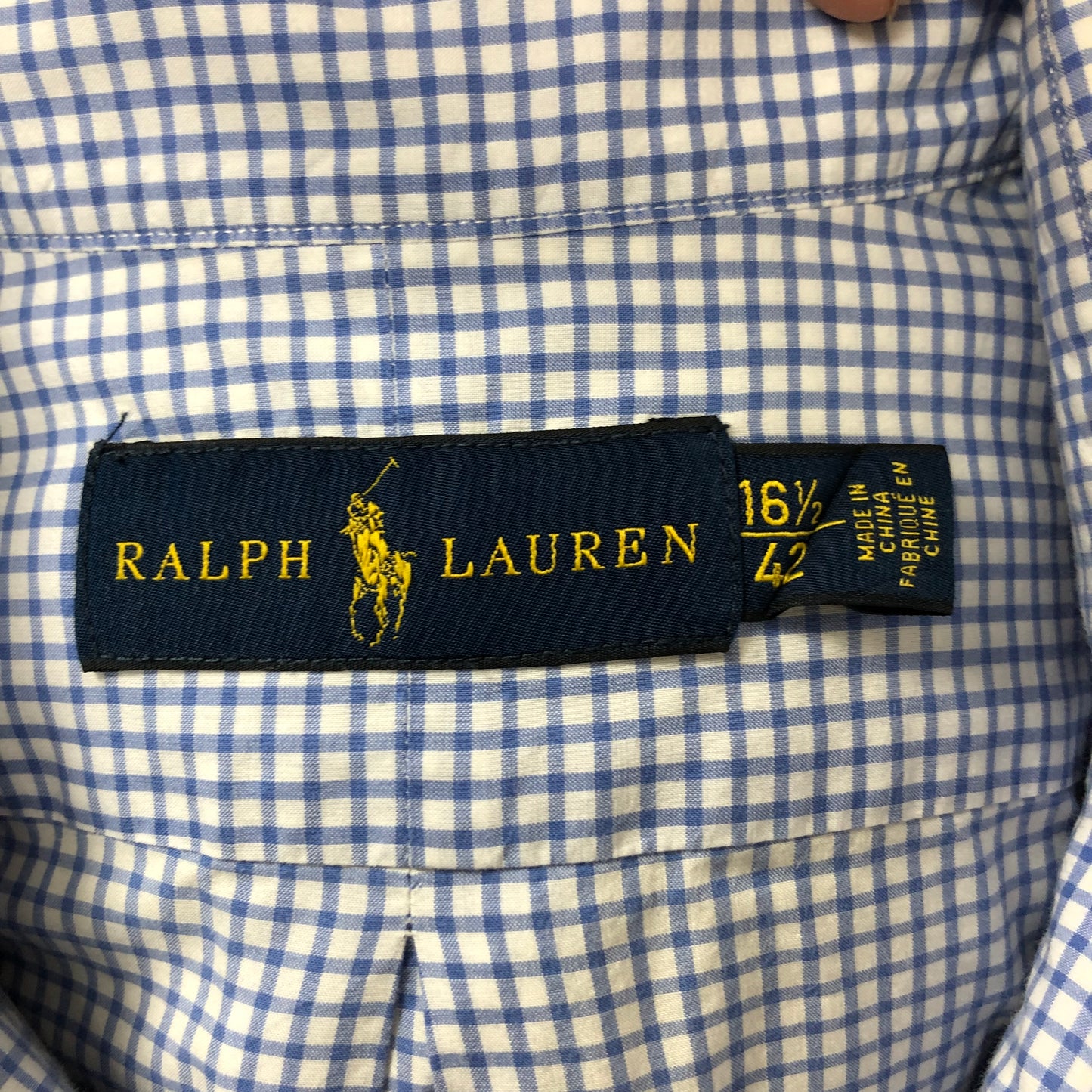 Camisa Polo Ralph Lauren 🏇🏼 con patrón de cuadros gingham celeste y blanco Talla L Entalle Regular