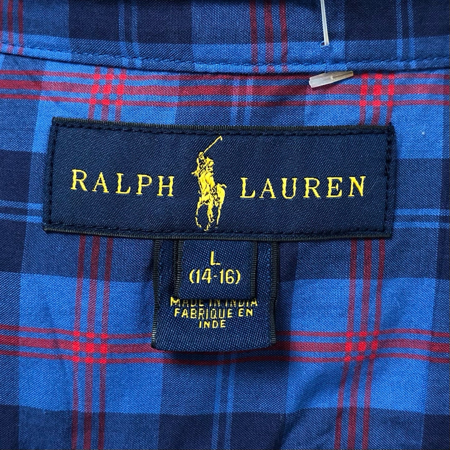 Camisa de niño Polo Ralph Lauren 🏇🏼 color azul con patron de cuadros en rojo y azul navy Talla L (14-16) Entalle Regular