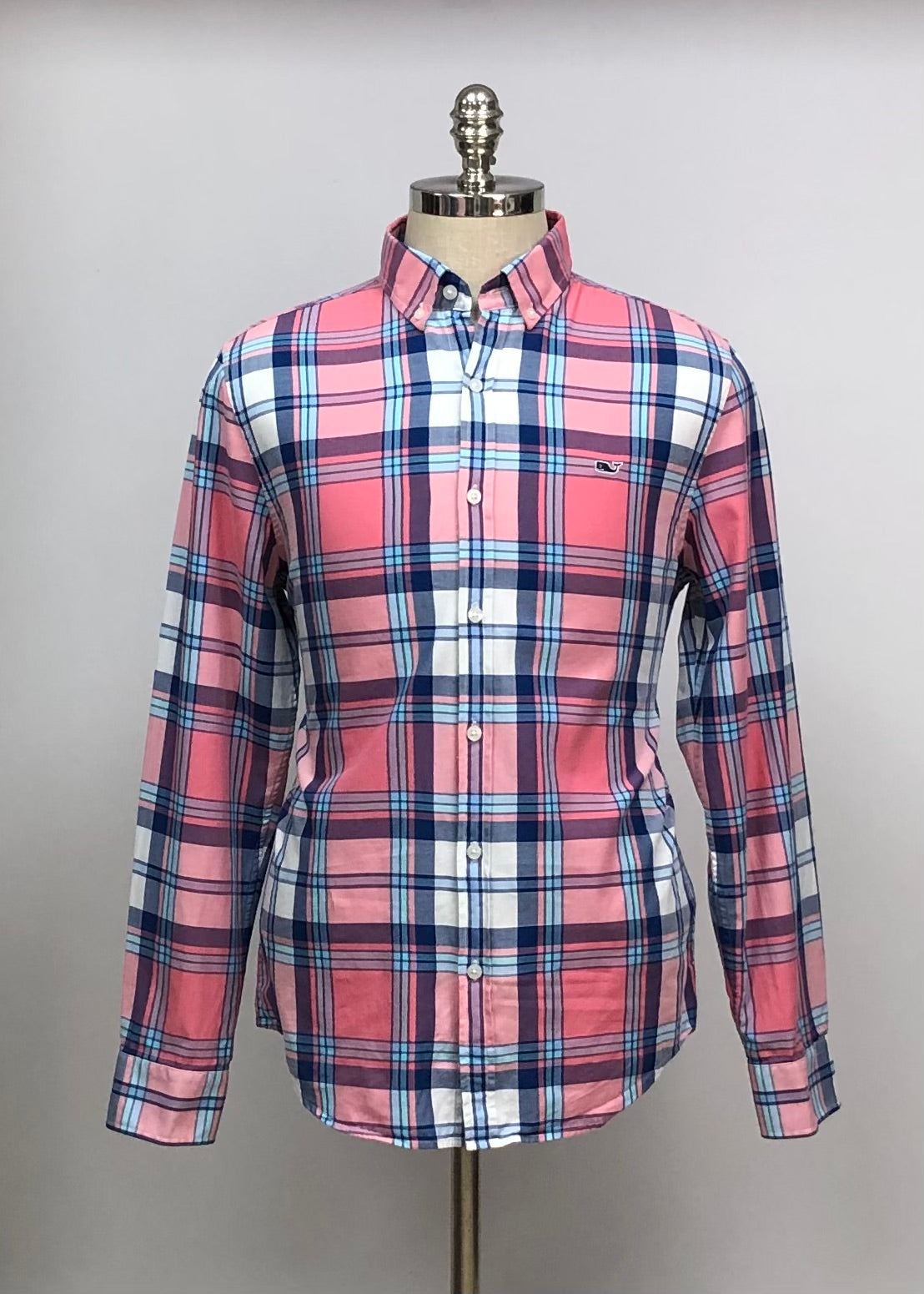 Camisa de botones Vineyard Vines 🐳 con patrón de cuadros en color rosado magenta, azul, celeste y blanco Talla M Entalle Slim Fit