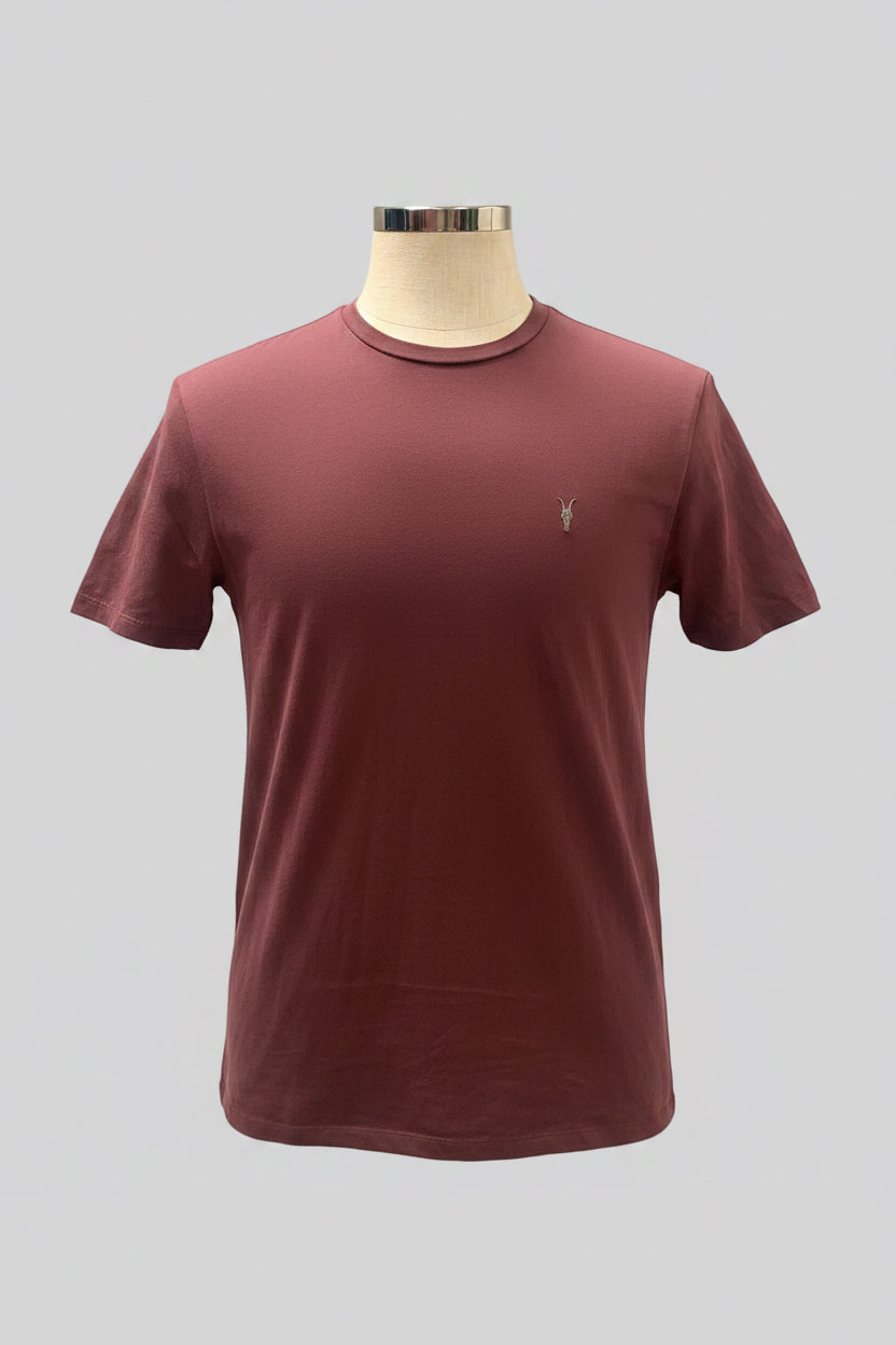 Camiseta cuello redondo AllSaints 🦌 color blanco y rayas en color rojo oscuro Talla S Entalle Regular (ver descripción)