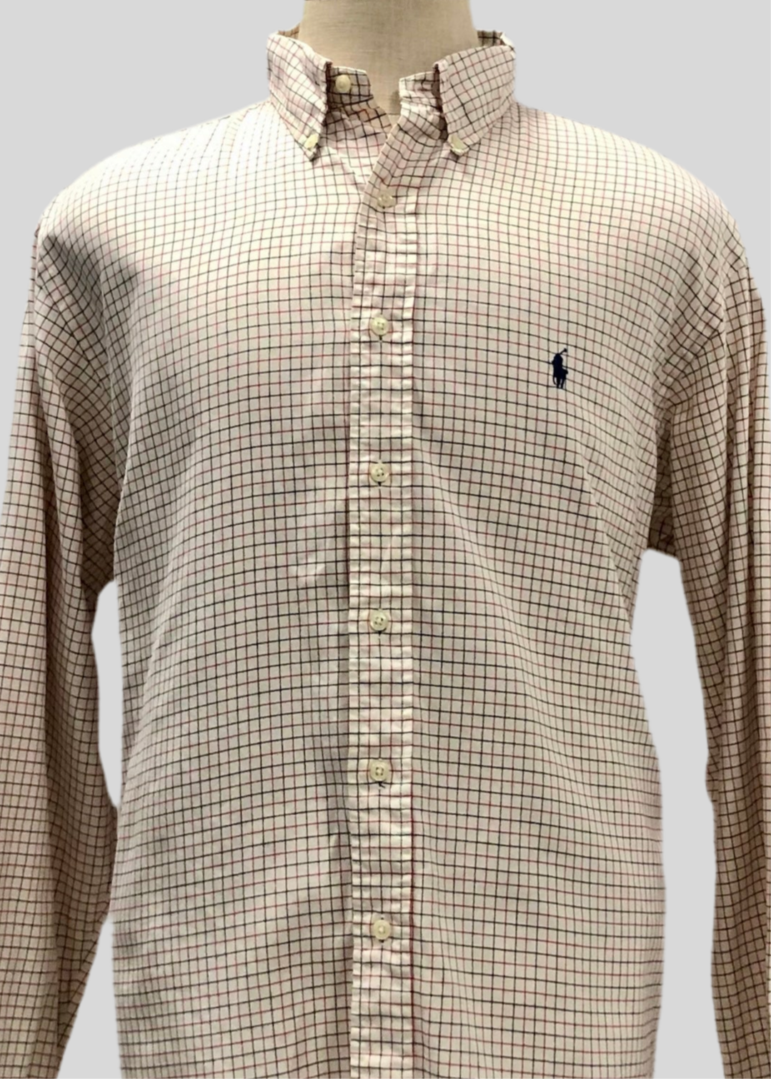 Camisa de botones Polo Ralph Lauren 🏇🏼 color blanco de cuadros rojo y negro Talla XL Entalle Clásico(ver descripción)