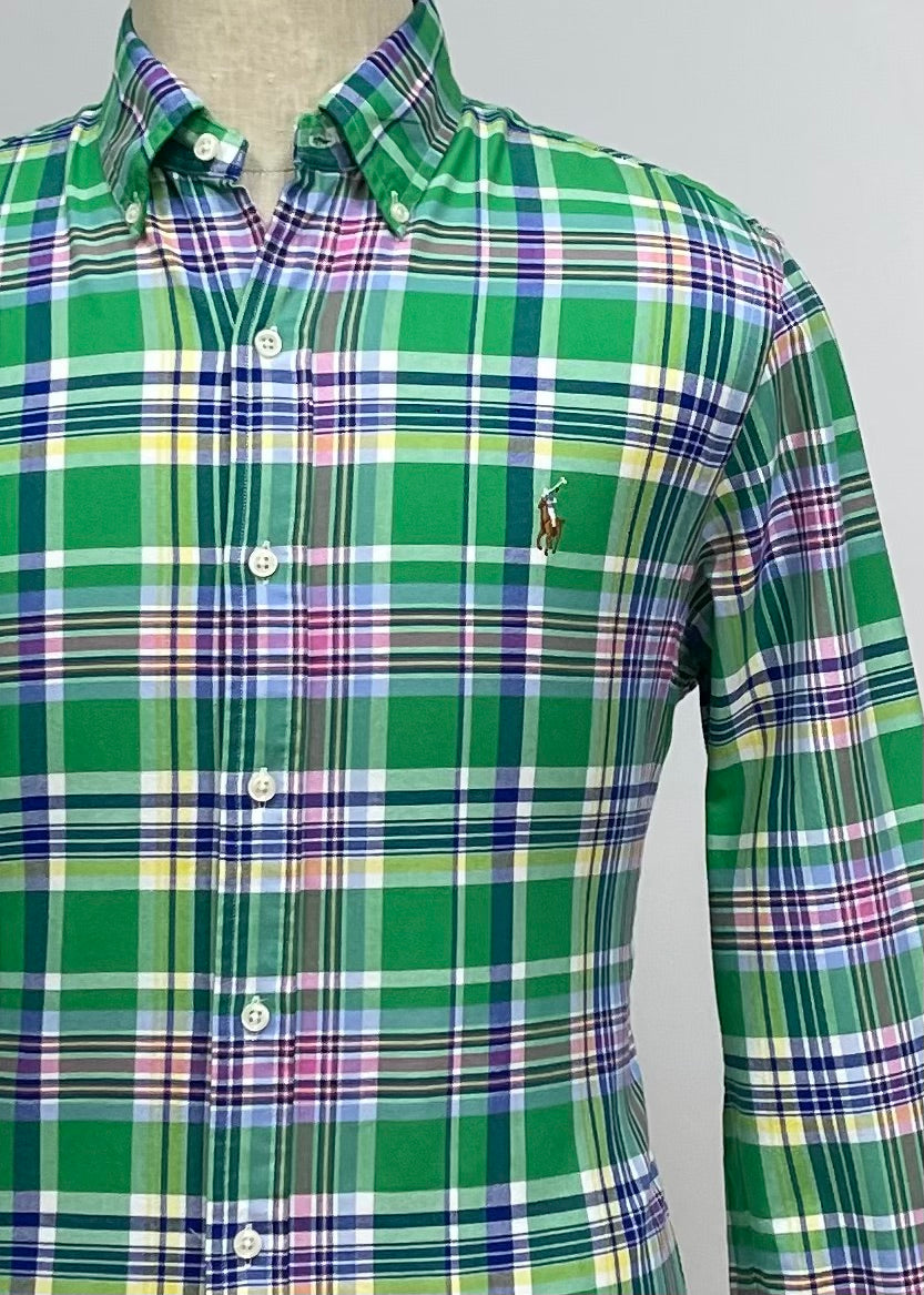 Camisa Polo Ralph Lauren 🏇🏼 Oxford con patron de cuadros tartán en color verde, azul, amarillo y rosado Talla M Entalle Slim Fit