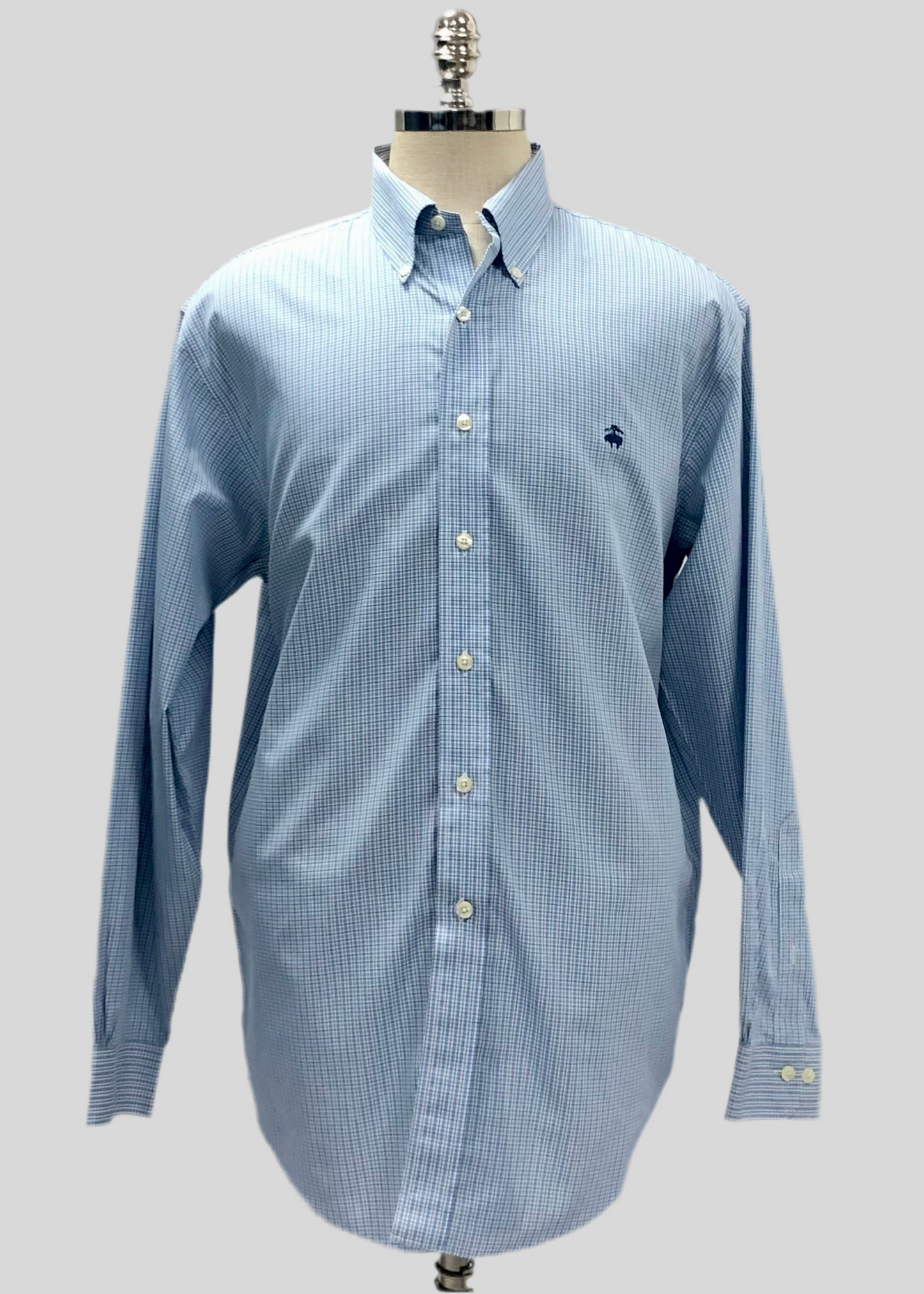 Camisa Brooks Brothers 🐑 color blanco con cuadros en celeste y azul navy Talla XL Entalle Regular
