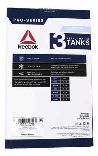 Paquete de 3 Camiseta sin mangas Reebok 🔺 Tela performance color negro y gris Talla M y L